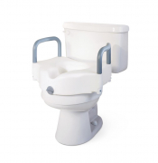 Raised locking toilet seats with arms
